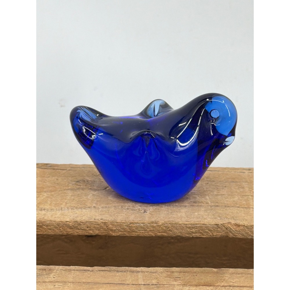 Cobalt Blue Art Glass Bird Figurine Hand Blown Reijmyre Swedish Home Decor 3.5"